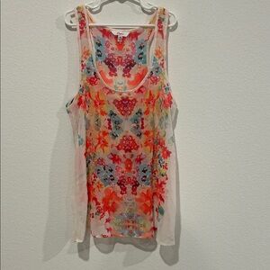 Candie's Colorful Floral Chiffon Tank Top with Detailed Stitching and Sequins